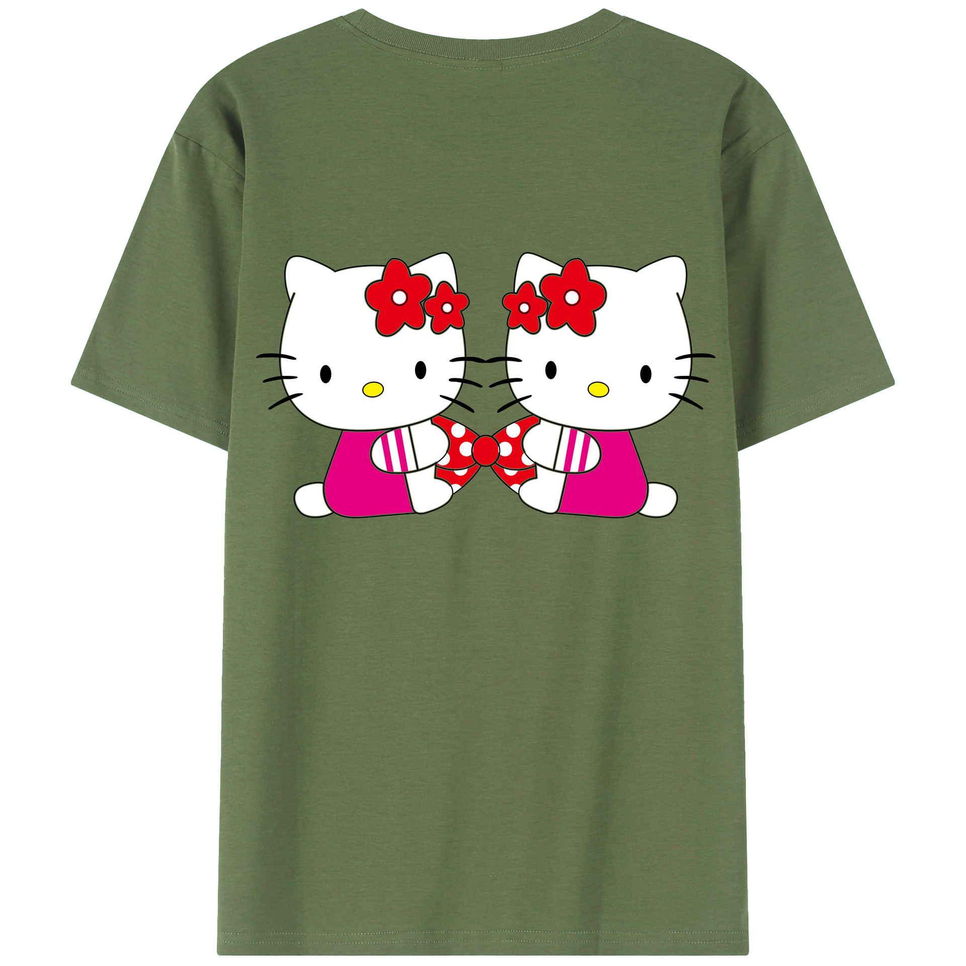 （画像用） Hello Kitty ハローキティ 綿100％ メンズ半袖Tシャツ（バックプリント） 通気性
